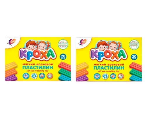 Луч Пластилин восковой Кроха 300г, 20 цветов, со стеком, 2 шт