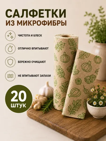 Салфетки для уборки из микрофибры в рулоне - 20 шт. (25х25)