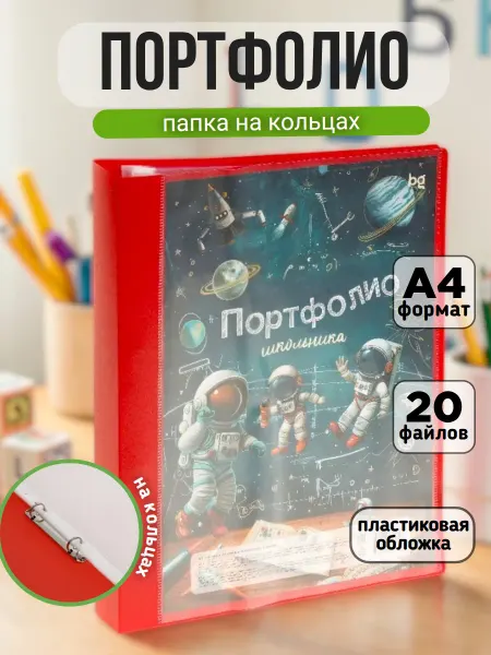 BG Папка-портфолио ученика на кольцах А4 20 файлов