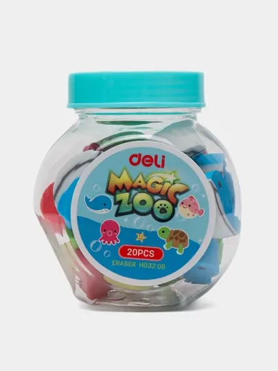 Ластик 5 туб, Deli MagicZoo EH03206/20, 20 шт в тубе