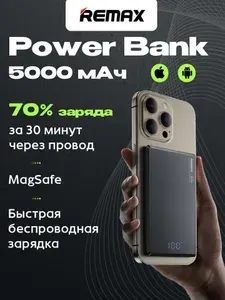 REMAX Внешний аккумулятор RPP-107, 5000 мАч, 20 Вт, темно-серый