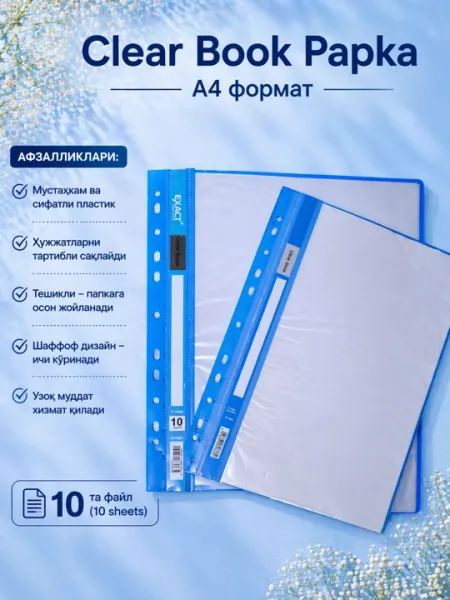 Папка Clear Book A4, 20 файлов, прозрачный пластик, папка для документов