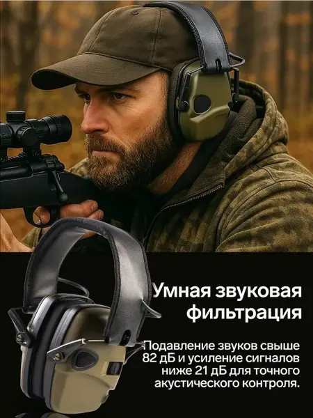 Тактические наушники с шумоподавлением и микрофоном