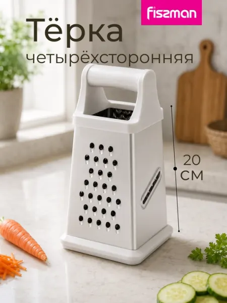 Тёрка четырёхсторонняя, с контейнером, FISSMAN, 20 см