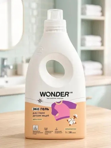 Универсальный гель для стирки Wonder Lab Эко для детских вещей, цветы хлопка (20 стирок) 1 л