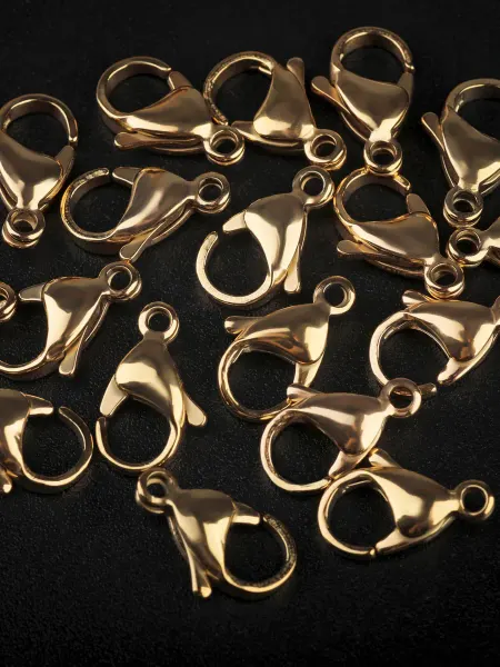 Кафебижу Замочек-лобстер 10 шт, нерж. сталь 18K покрытие, 15 мм