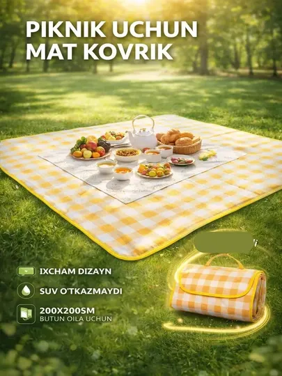 Сумка коврик для пикника, пляжа, похода, кемпинга, рыбалки, складной плед, 200 x 200 см
