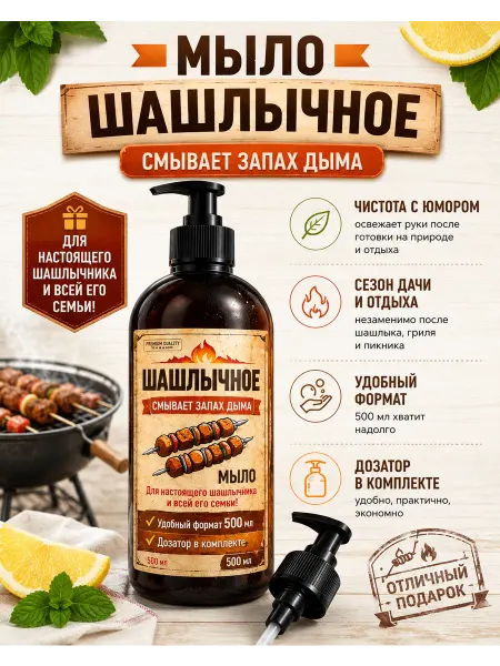 AROMAFABULE Жидкое мыло Шашлычное 500 мл, шуточный подарок мужчине