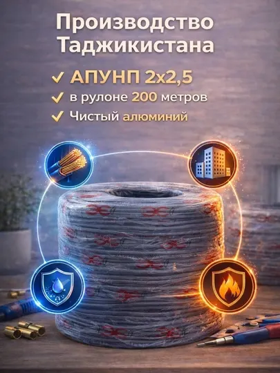 Кабель АПУНП 2×2,5 алюминиевый 200 м — Эксперт-Кабель, производство Таджикистана