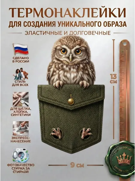 FRESH WEAR Термонаклейка на одежду Сова в кармане