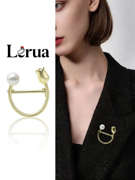 Lerua Брошь бижутерная Леруа с жемчугом золотистая элегантная