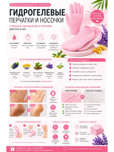 Гидрогелевые перчатки и носочки для SPA ухода за руками и но…