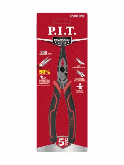 Длинногубцы прямые усиленные, 200 мм, P.I.T. ADVANCE HPLP03-0200