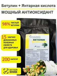 БЕТУЛИН АНТИОКС БАД 200 капс. Природный антиоксидант. Для иммунитета и печени. Борется с вирусами, снижает холестерин и сахар в крови. Betulin antiox