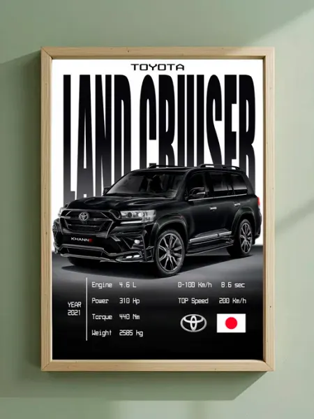 Постер, плакат на стену "Toyota Land Cruiser 200 Black" (А3)