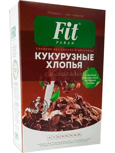 Кукурузные хлопья Fit Parad с шоколадом без сахара 200г