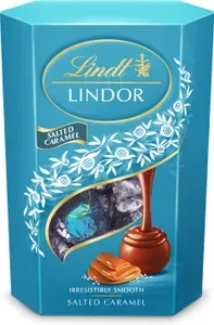 Конфеты в коробке Lindt Lindor из молочного шоколада с начинкой соленая карамель, коробка (корнет) 200 г