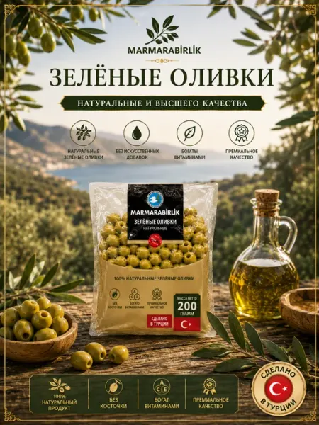 Marmarabirlik Оливки зеленые крупные 200г.2шт