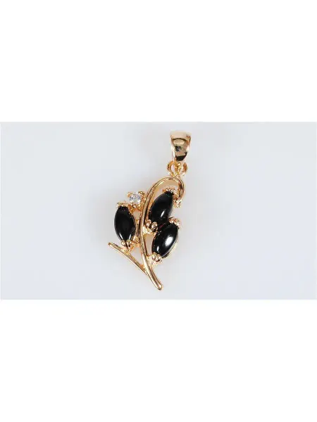 Lotus jewelry Кулон с черным ониксом "3 рис + циркон"