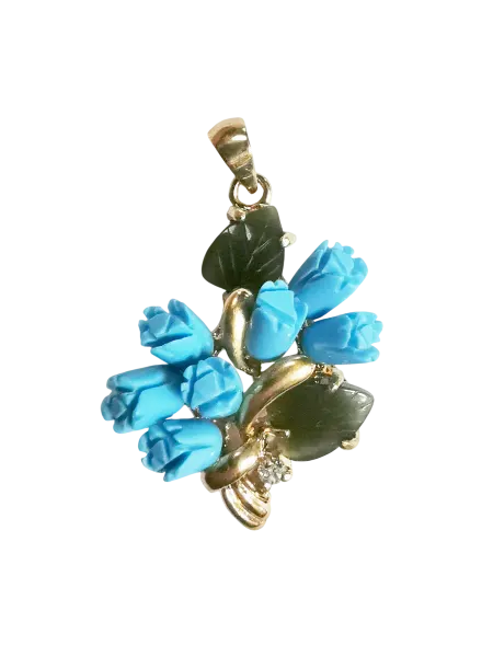 Lotus jewelry Кулон с бирюзой и нефритом "7 роз букет"