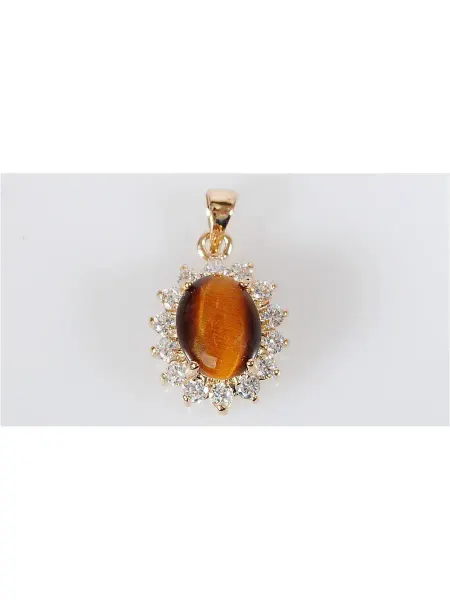 Lotus jewelry Кулон c тигровым глазом "Узкий овал"