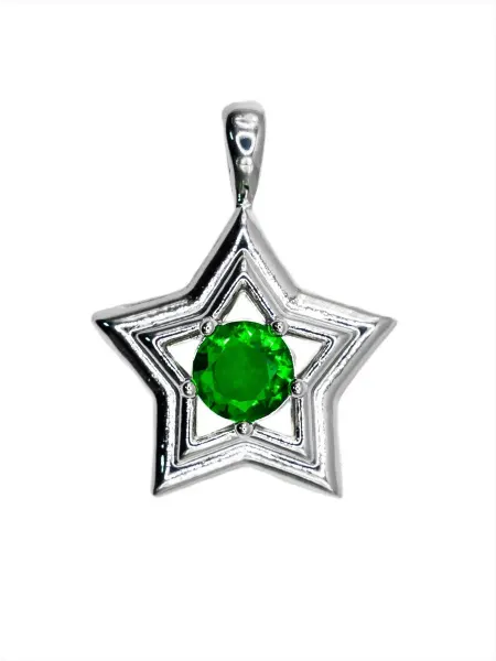 Lotus jewelry Кулон (RH) с зеленым фианитом "Пятиконечная звезда"