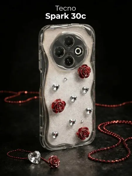 РИНОФОН Чехол с розами и кристаллами на Tecno Spark 30c