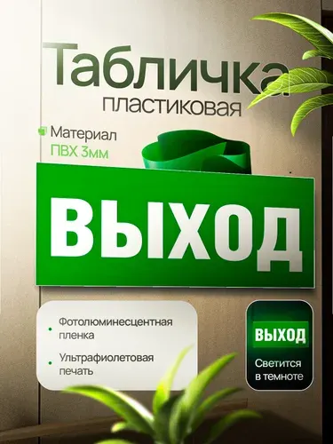 Эвакуационный знак Е22 "Указатель выхода", фотолюминесцентный, ПВХ, 200х100х3мм, 1шт.
