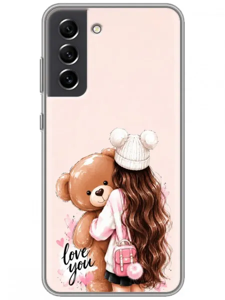 360skin Чехол на Samsung Galaxy S21 FE Девочка с мишкой для девочек