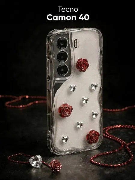 РИНОФОН Чехол с розами и кристаллами на Tecno Camon 40