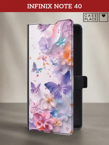 Infinix Чехол-книжка на Note 40 с бабочками