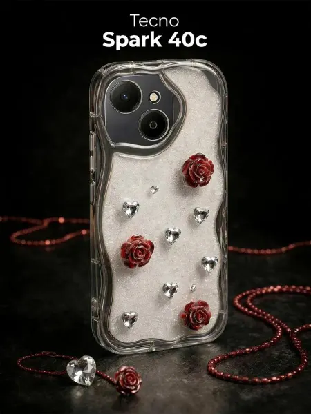РИНОФОН Чехол с розами и кристаллами на Tecno Spark 40c