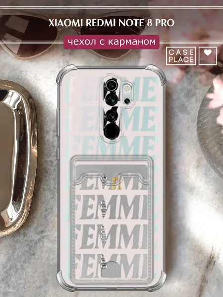 Case Place Чехол на Redmi Note 8 Pro с карманом с надписями