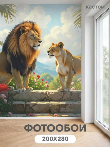 CustomDesign Фотообои лев 3d для стены 200х270 см