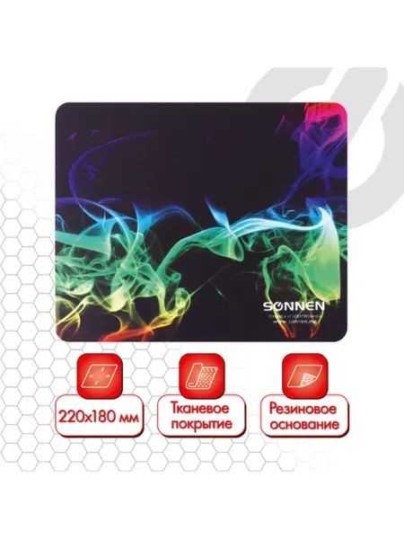 SONNEN Коврик для мыши, резина + ткань, 220х180х3 мм