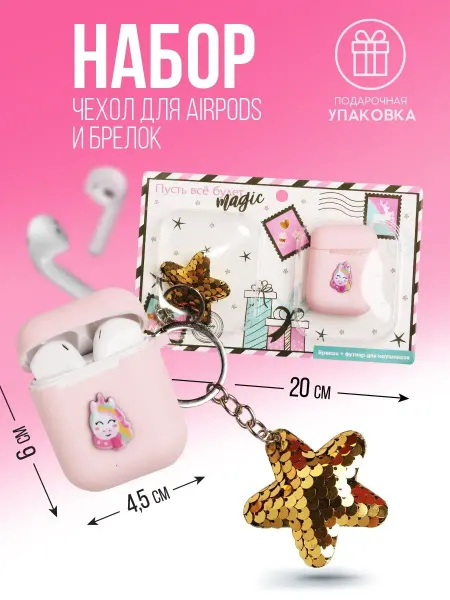 Like Me Новогодний набор чехол для наушников airpods и брелок