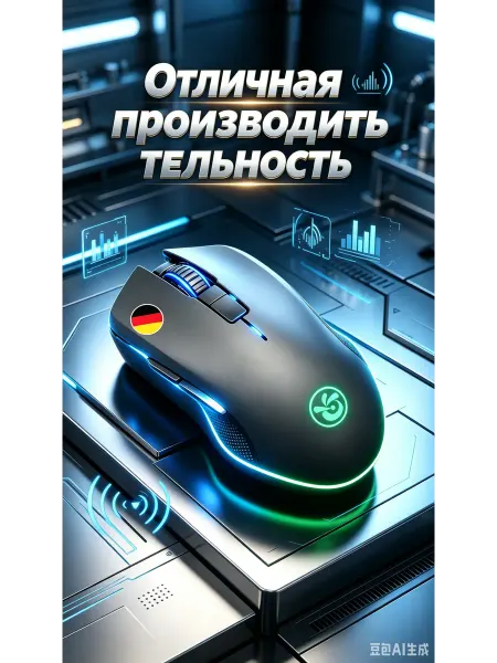 FURYCUBE Компьютерная мышь беспроводная мышка с подсветкой бесшумная