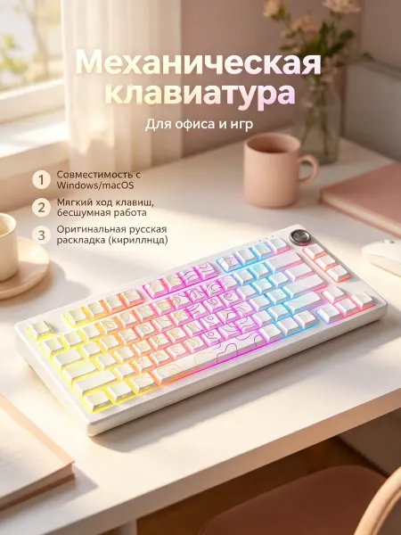 FURYCUBE Клавиатура механическая беспроводная, тихая, для ПК
