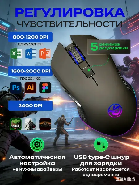 GamEra Мышь компьютерная игровая с подсветкой