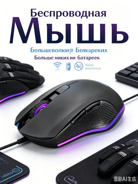 GloMart Мышь компьютерная игровая с подсветкой,Беспроводная