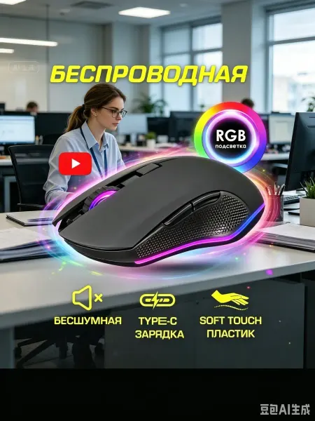 Homeets Мышка беспроводная игровая бесшумная для ноутбука ПК