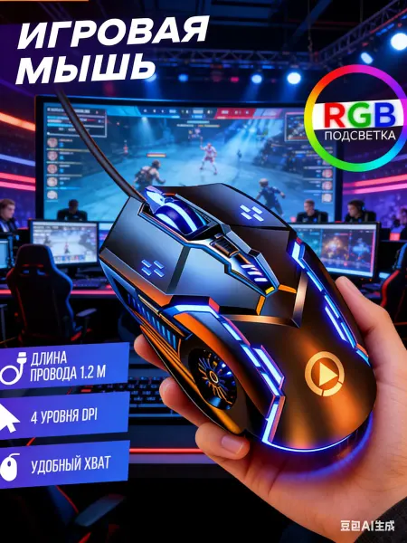 IEasy Мышь компьютерная игровая с подсветкой