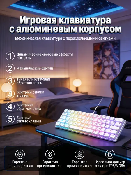 KZLASKRV Клавиатура механическая с бесшумными переключателями