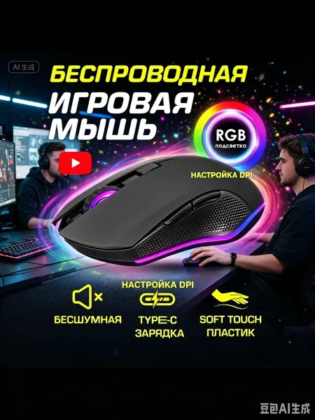 Vatmaster Компьютерная мышь беспроводная мышка с подсветкой бесшумная