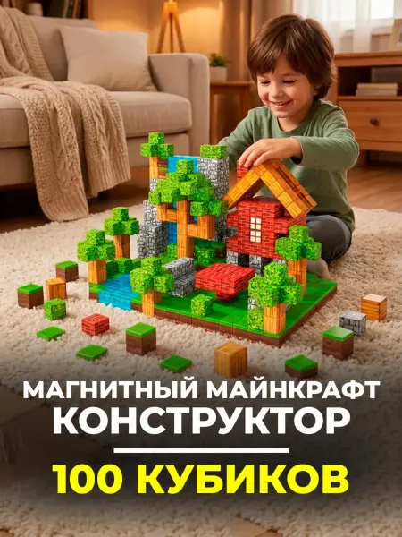 Конструктор Магнитный Minecraft 100 деталей для мальчика
