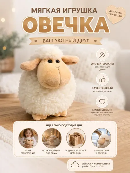 Мягкая игрушка Пушистый барашек – 20 см