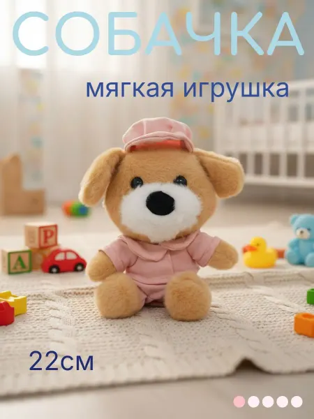 Нет бренда Мягкая игрушка собачка в костюме кепке 22см