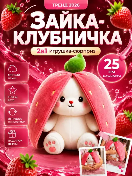 TaibaZSSI Зайчик в клубничке мягкая игрушка 25см Детские подарки