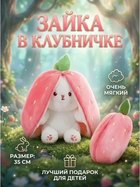 Joy of Panda Мягкая игрушка большой заяц клубничка 35 см подарок
