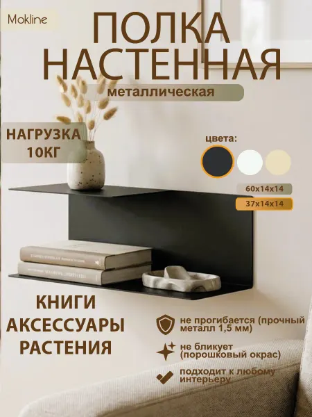 Уютново Полка настенная металлическая 37см чёрный муар парящая